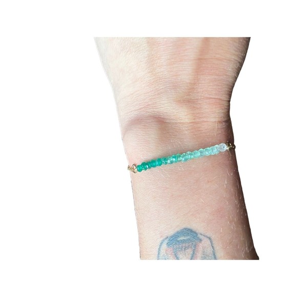 Ombre Emerald Beaded Curved Bar Gold Fill Necklace and Bracelet Set May Birthday - Picture 6 of 16